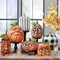 Greentek; 6 Pcs Expressive Pumpkin Lantern Ornaments, Halloween Pumpkin Family Figurines with Lifelike Faces & Glowing Yellow Eyes, Resin Tabletop Decorations for Haunted House, Bar, Party, Home, Indoor & Venue Decor; Category:Pumpkin Decor; Image:4